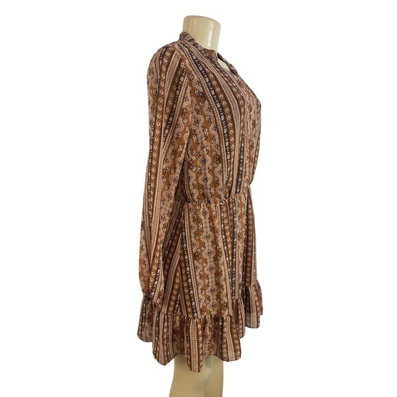 Charming Charlie Women's Brown Printed Long Sleeve Dress Sz M - Picture 2 of 9